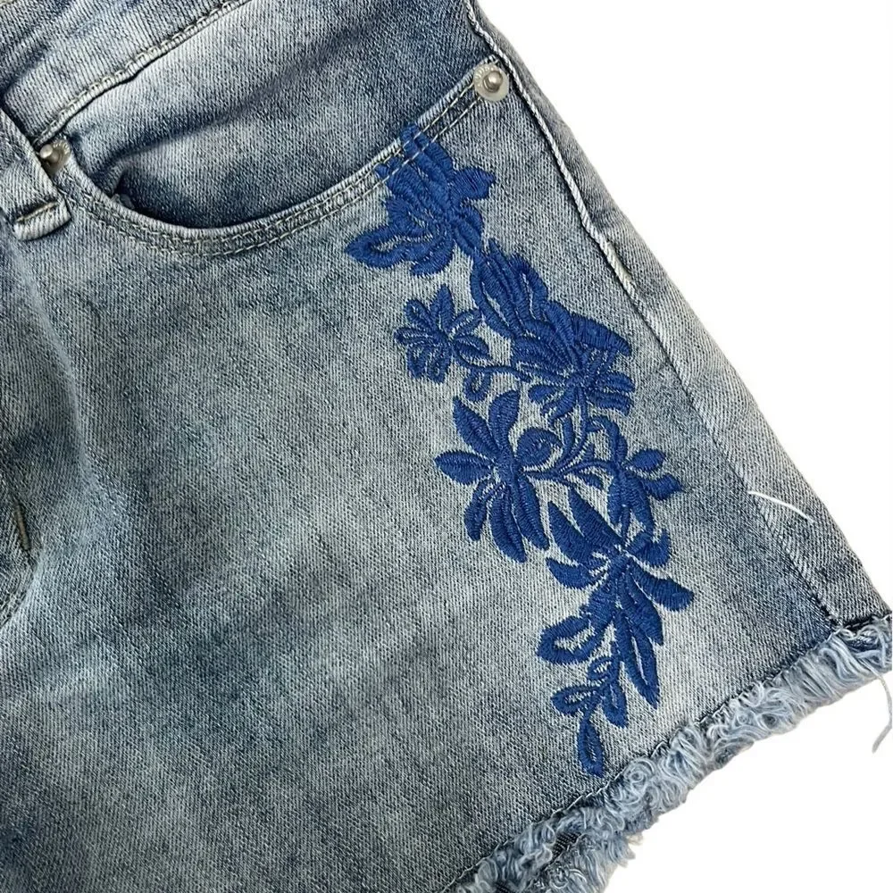 HUDSON Jeans Boho Denim Embroidered Frayed Hem Shorts Girls 14